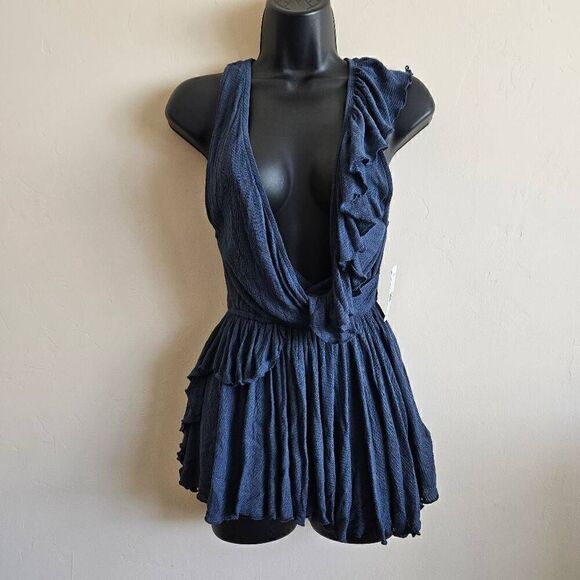 NWT Free People Float Away Asymmetrical Tank Top Blueberry - Picture 2 of 9